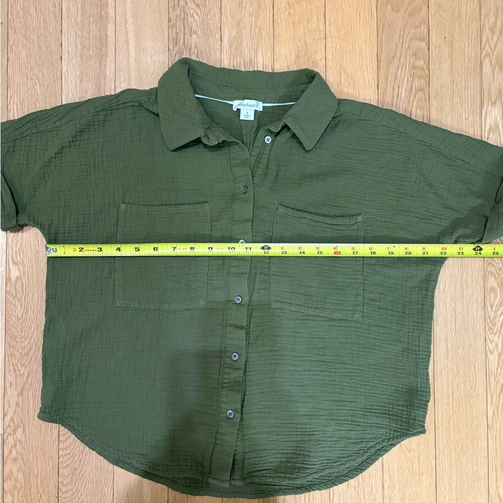 Sundance Mona Gauze Camp Shirt Olive Green Boho Coastal Grandma Sz S - Picture 7 of 8